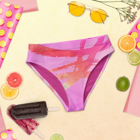 Recycled high-waisted bikini bottom Fun Bikini - Hand-Painted Style - Eco-Friendly - Recycled - high-waisted bikini - Hippie - Gift