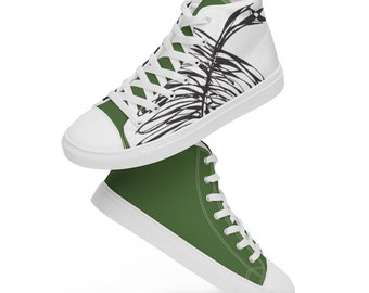 Green high top canvas shoes, Tropical leaves  canvas shoes, Pop Sneakers , Sneakers, Shoes with Leaves, Women Shoes, Lace-up casual shoes