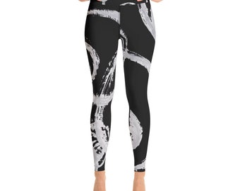 Black Printed Leggings | Yoga Workout Leggings | Yoga Pants | Leggings for Women | Activewear Leggings | Soft Casual Leggings | Workout Gift