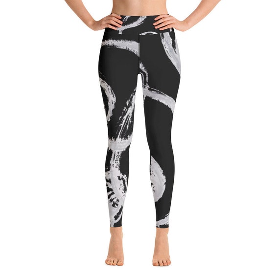 Black Printed Leggings | Yoga Workout Leggings | Yoga Pants | Leggings for Women | Activewear Leggings | Soft Casual Leggings | Workout Gift