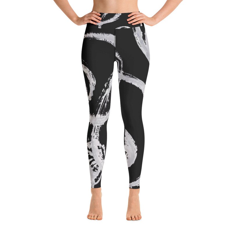 Black Printed Leggings Yoga Workout Leggings Yoga Pants Leggings for Women Activewear Leggings Soft Casual Leggings Workout Gift image 1