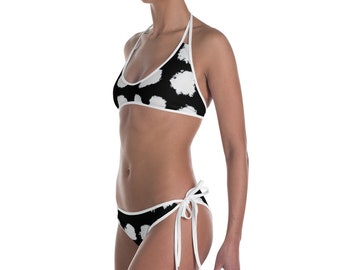 Black and White Bikini, Medium Coverage Bikini, string bikini, Swimwear, Beachwear, Gift for Her, Summer Bikini, Sexy Bikini, Women Swimsuit