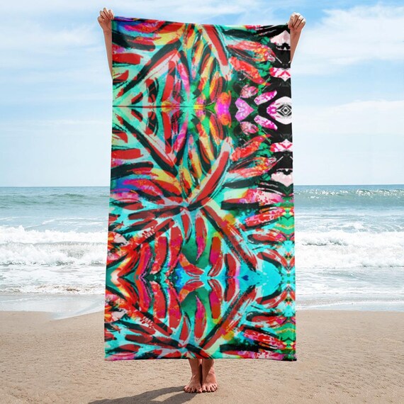 Tropisches Pinselstrich Strandtuch | Abstraktes Muster Design | Weiches Frotte Badetuch & Spa-Handtuch
