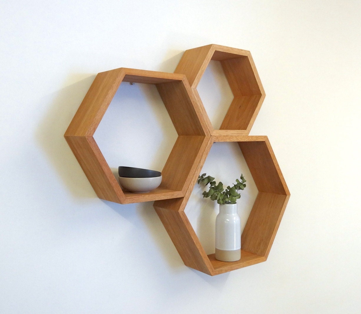 Hexagon Wooden Shelf Set // Maple Etsy