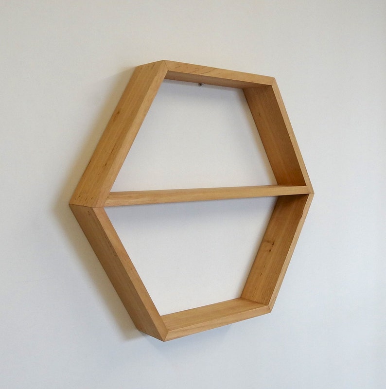 Hexagon Wooden Shelf with Single Shelf // Tasmanian Oak Etsy Australia