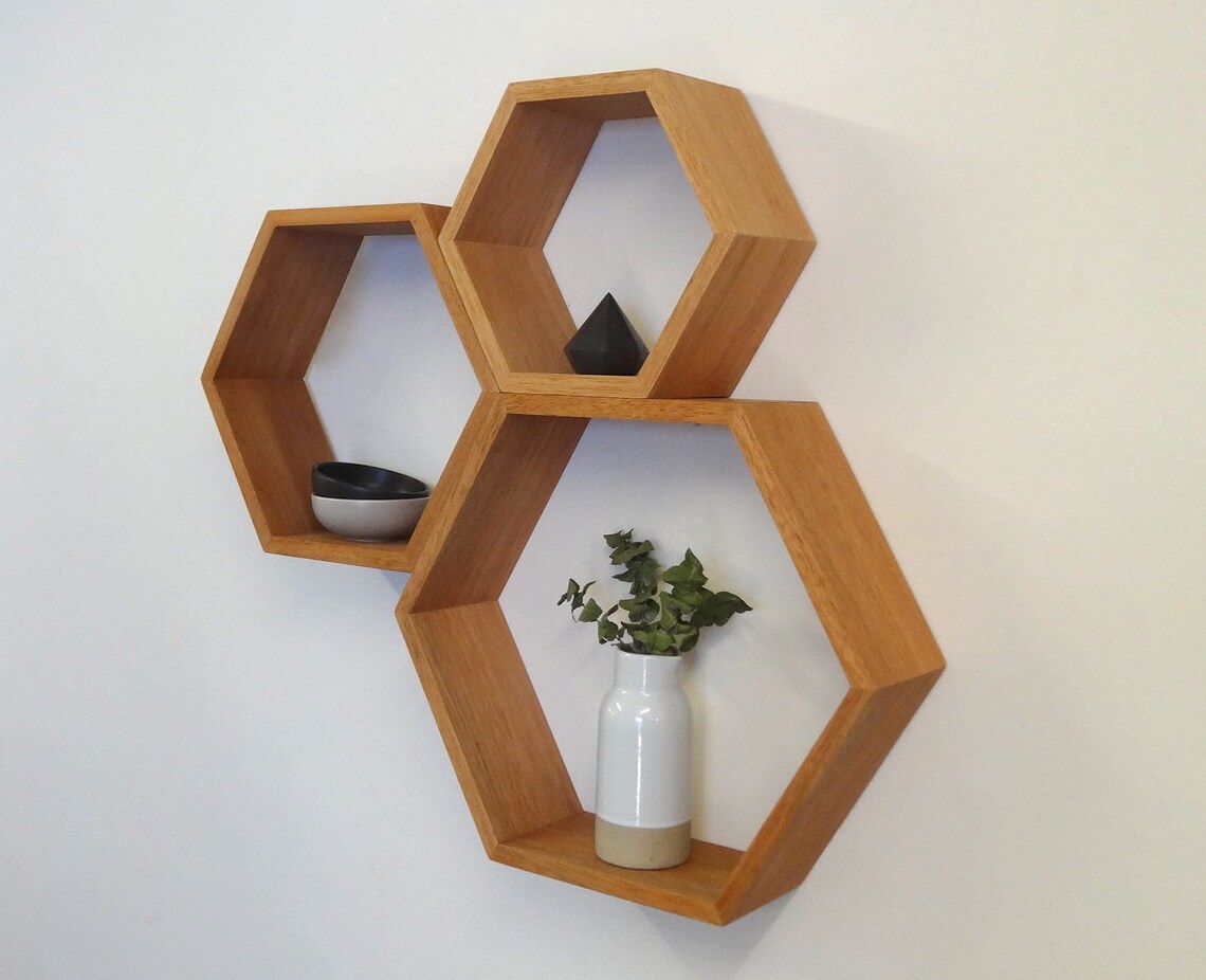Hexagon Wooden Shelf Set // Maple Etsy