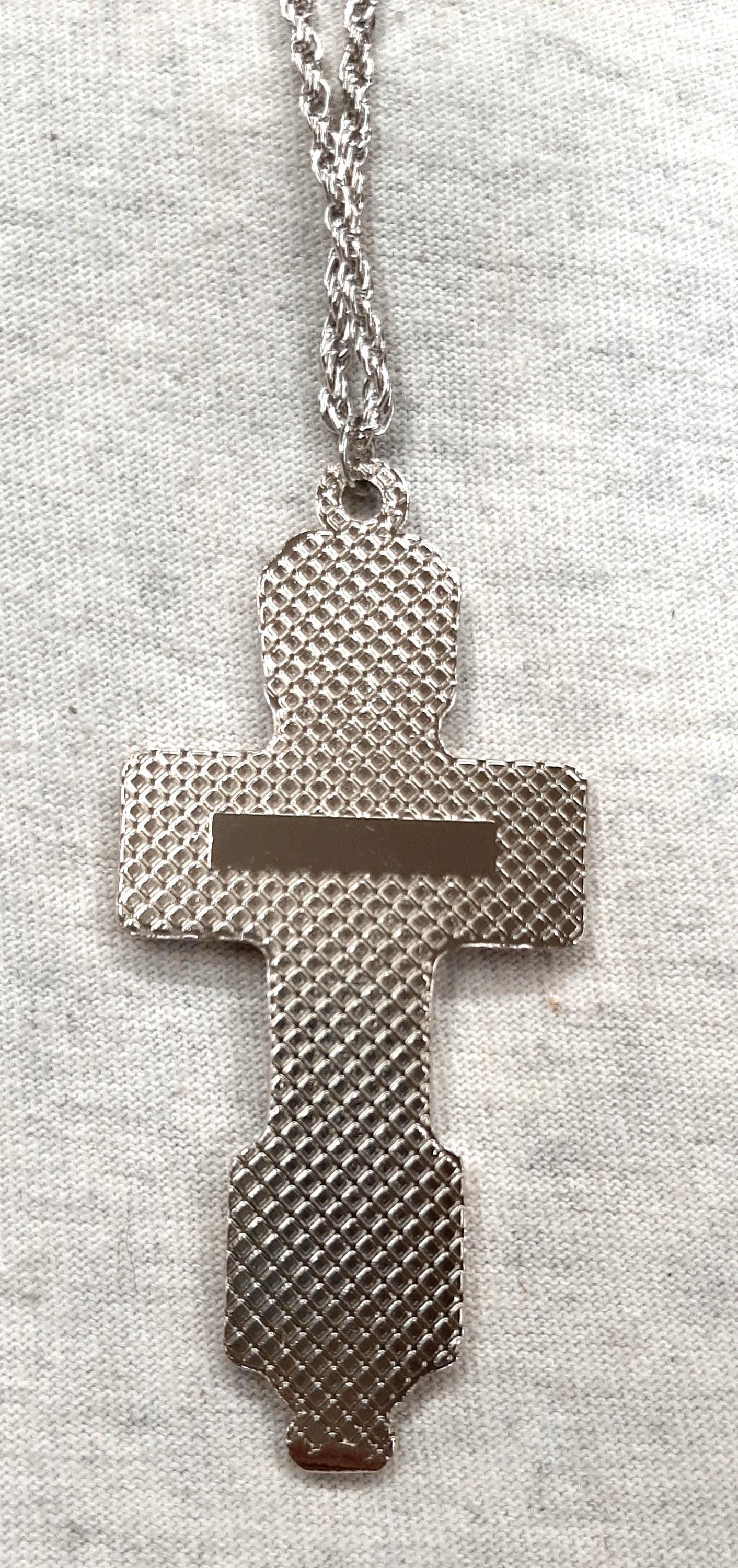 Handsome Slender Shiny Sculpted Silvertone Russian Orthodox