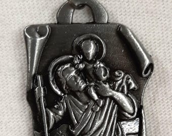 Scroll Rimmed Dark Stainless Steel St. Christopher Patron of