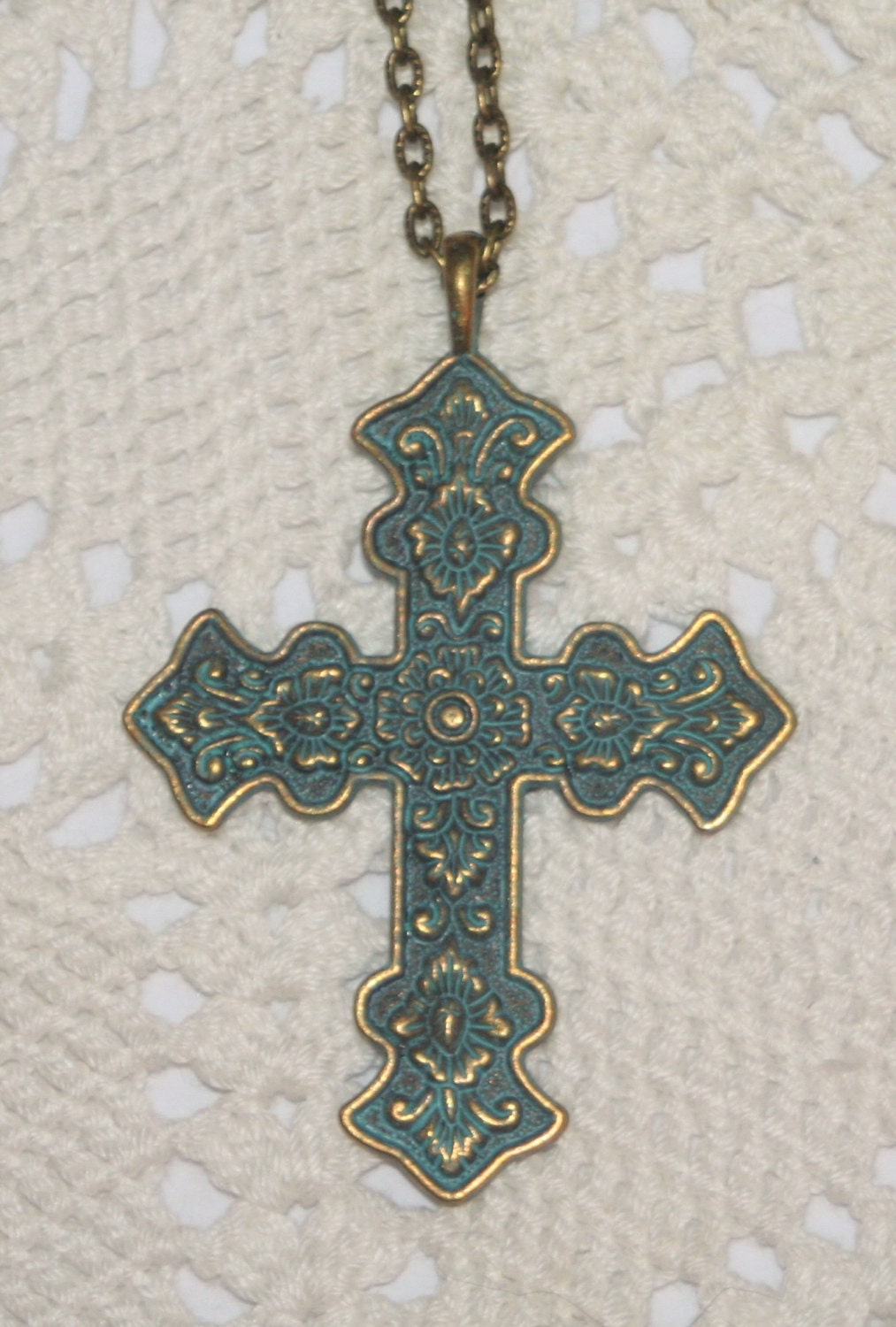 Handsome Festooned Flowers Verdigris Finish Truncated Etsy