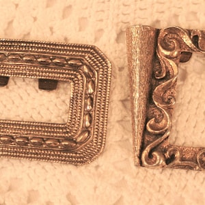 Set of Two Unique Vintage Brasstone Antiqued Gold Shoe Clips Mismatched