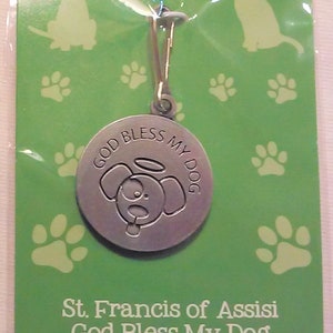 Handsome Saint Francis of Assisi God Bless My Dog Pet Lover&#39;s Religious Medal Protection Clip-On
