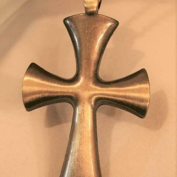 Large Sloped Brushed Finish Brasstone Pectoral Cross Religious Pendant Necklace