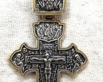 Stunning Silver Russian Orthodox 2-Tone Club Armed Crucifix Cross Christian Devotional Pendant Necklace
