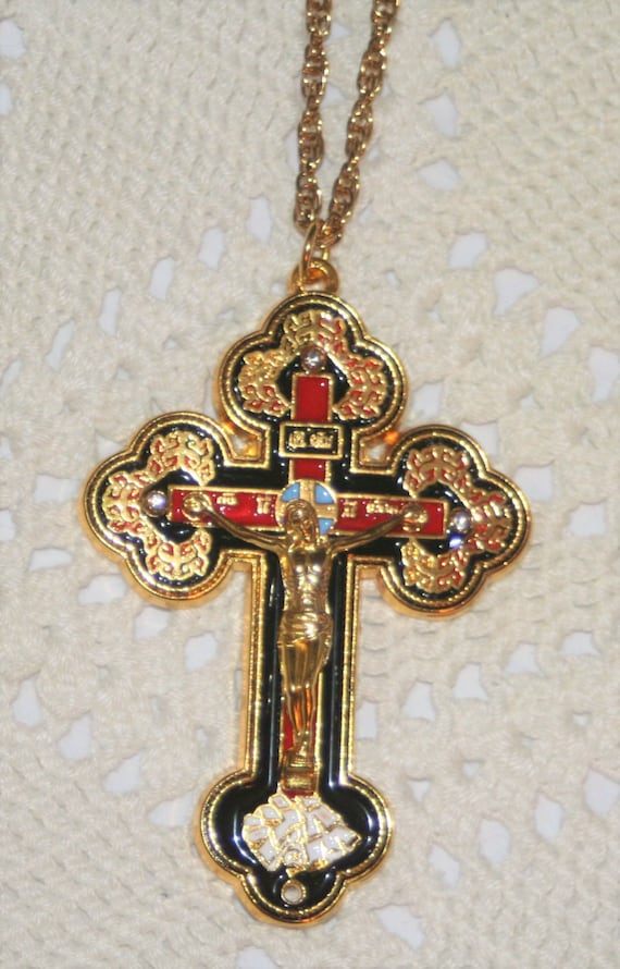Red and black cross best sale necklace