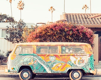 Beach Bus Photography, California Beach Print, Beach Van, San Diego Beach Art, Bohemian Home Art, Vertical Wall Art Print, Beach Van Photo