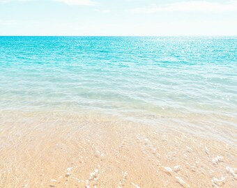Ocean Photography, Blue Wall Art, Aqua Blue, Beach Landscape, Beach Scene, Seascape, Large Art Print, Beach Photo, Bright Blue Wall Decor