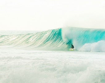 Surf Decor, Pipeline Wave, Hawaii North Shore Print, Ocean Photography, Mint Green Decor, Aqua Beach House Decor, Bathroom Wall Art