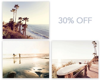 Print Set of 3, 30% OFF, Beach Print Set, Light Blue and Cream Nursery, San Diego Photography, Encinitas Print, Swami's Beach, Surf Wall Art