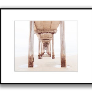 Minimalist Art, White Print, Neutral Beach Decor, Pier Photography, Cream, Wood Texture, Beach Photo, La Jolla Pier, Soft Neutral Decor image 2