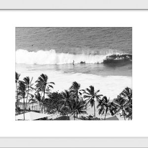 Black and White Surf Photo, Black and White Hawaiian Print, Palm Trees, Surfer, Vintage Surfing Poster, Hawaii Waves, Vintage Print image 2