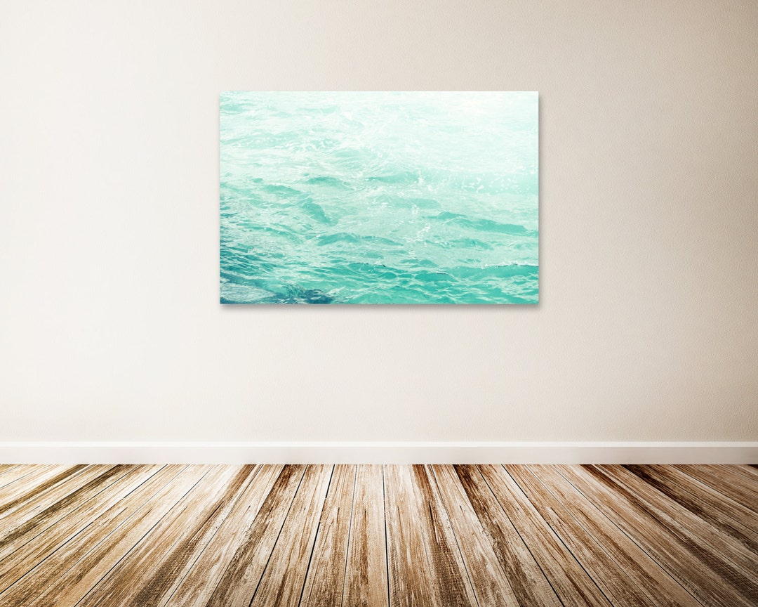 Aqua Water Canvas Art, Waves Wall Decor, Ocean Water Art Print, Aqua Beach, Large Aqua Canvas
