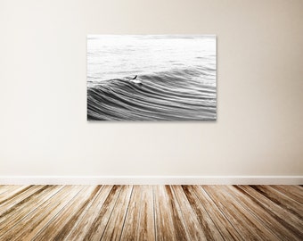 Surf Canvas Art, Black and White Ocean Art, Surfing, Surfboard, Ocean Photography, Surf Decor, Beach Wall Decor - "Morning Glide"