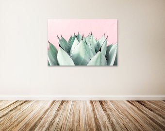 Succulent Canvas Art, Aloe Plant Print, Pink and Green Wall Decor, Botanical Wall Art, Extra Large Canvas Art - "Sweet Succulents"