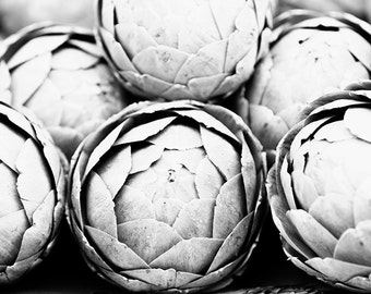 Food Photography, Black and White Kitchen, Artichoke, Kitchen Wall Art, Black and White Food Print, Vegetables, Monochromatic Kitchen