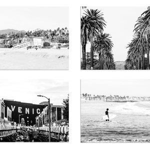 Print Set of 4, Los Angeles Prints, Black and White Print Set, Los Angeles Photography, Venice Beach, Santa Monica, Hollywood Sign image 1