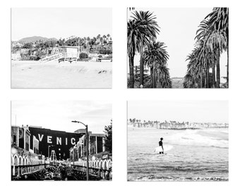 Print Set of 4, Los Angeles Prints, Black and White Print Set, Los Angeles Photography, Venice Beach, Santa Monica, Hollywood Sign