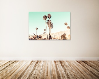 Palm Springs Canvas Print, Desert Photography, Palm Trees, Aqua Wall Decor, Desert Canvas Art, Palm Springs Art Print - "Big Desert Sky"