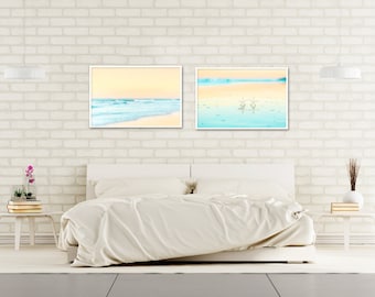 Beach Prints, Colorful Wall Art, Beach Nursery Decor, Bathroom Print Set, Aqua Beach Decor, Nursery Wall Art, Gold, Ocean Waves Photography