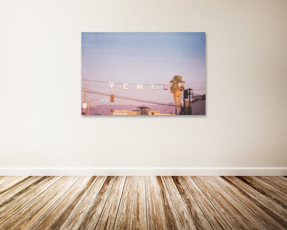 Venice Beach Canvas Art, Pastel Wall Decor, Venice Beach Sign, Los Angeles Canvas Print, Shabby Chic Wall Art - "Venice in My Rearview"