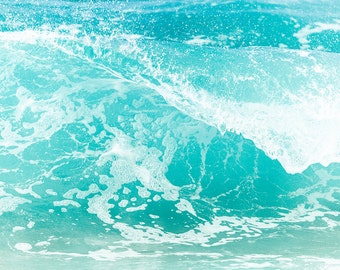 Aqua Beach Photography, Wave Photography, Surf Wall Art, Beach Print, Bright Wall Art, Ocean Photography, Aqua Print, Surfing Print