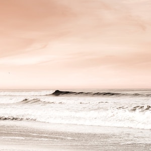 Peach and Gray Wall Art, Beach Photography, Beach Sunrise, Large Seascape, Ethereal Print, Landscape Photography, Peach Bathroom Wall Decor