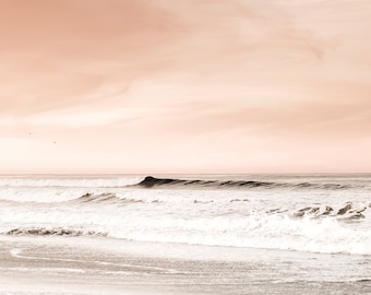 Peach and Gray Wall Art, Beach Photography, Beach Sunrise, Large Seascape, Ethereal Print, Landscape Photography, Peach Bathroom Wall Decor