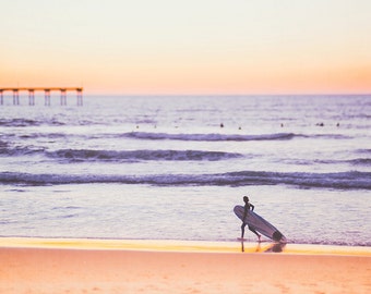 Surf Art, Purple and Gold, Vintage Art, Retro Beach Print, Surfboard Art, Sunset Photo, Ocean Beach Photograph, Urban Wall Art, Surf Decor