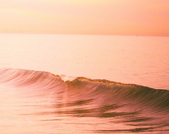 Large Wave Photography, Orange Wall Decor, Modern Beach Wall Art, Sunrise Photography, Surf, Ocean Art, Waves Print, Minimalist Beach Decor