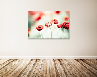 Ranunculus Canvas Art, Large Nature Photography, Red Flowers, Canvas Gallery Wrap, Large Floral Wall Art - "Grow Wild and Free"