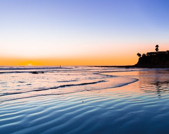 Seascape, Ocean Landscape, Surf Art, Sunset Photo, Sapphire Blue, Orange, Water, Reflection, Beach Photo, Landscape Photography, San Diego