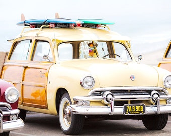 Woodie Car Decor, Car Photography, Retro Beach Print, Vintage Car, Vintage California Wall Art, Beach Boys, Surfboard, Beach Woodie