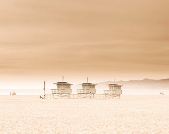 Beach Decor, Large Beach Landscape, Venice Beach Photography, Gold, Beige, Orange, Peach, Los Angeles Beach Print, Large Landscape Wall Art