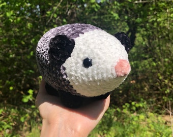 Velvet possum, crochet, handmade, creepy, cute, cute, rodent, opossum, chenille, round, soft, chibi, amigurumi, stuffed animal, plushie