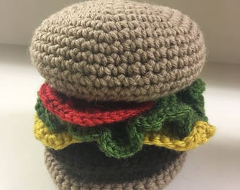 Crocheted cheeseburger plush