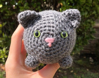 Orb cat / crochet / round / handmade / cute / kawaii / cat eyes / gray / amigurumi / kitty / meow / pets / toys / kitten