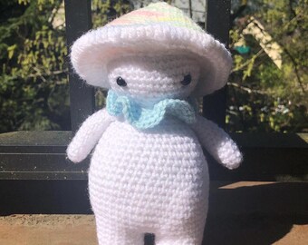 Trippy crochet mushroom, amigurumi, handmade, anthropomorphic, mushroom hat, spores, fungi, mycelium, fairy, witch, hippie, bohemian,rainbow