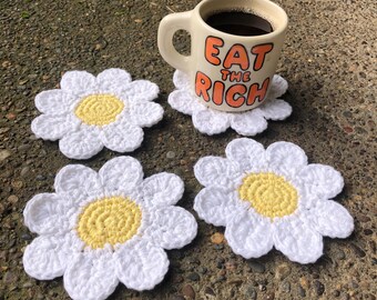 Crochet daisy coasters