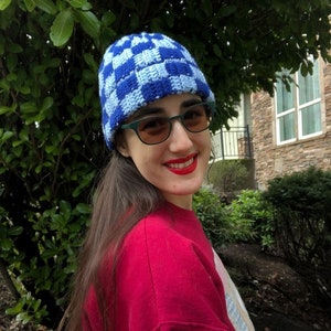 Gingham Check Beanie Light Blue main image 1