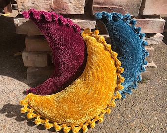 Crochet velvet moon pillow