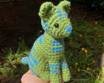 Tabby cat / amigurumi / blue / green / stripes / crochet / handmade / cat eyes / one of a kind / unique / cute / kitty